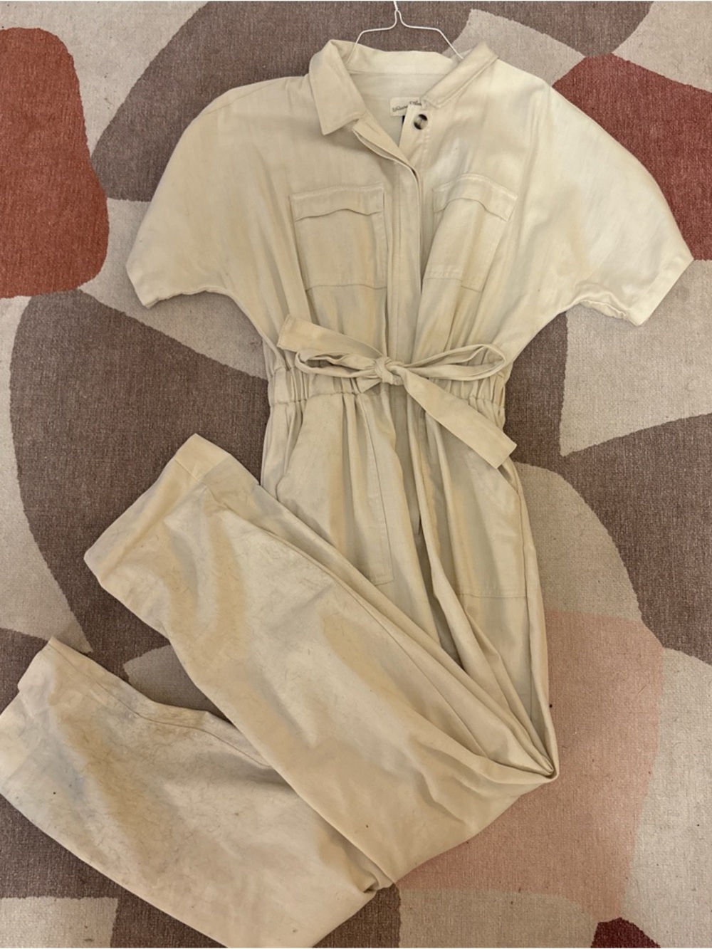 Universal Thread Cream Short-Sleeve Utility Jumpsuit with Tie Waist